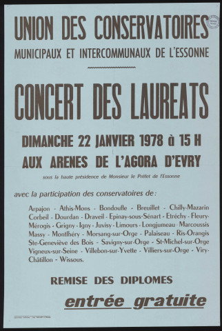 EVRY.- Concert des lauréats des conservatoires municipaux et intercommunaux de l'Essonne, Arênes de l'Agora, 22 janvier 1978. 