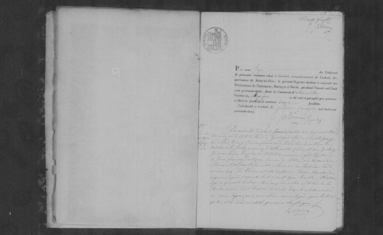 OLLAINVILLE. - Naissances, mariages, décès : registre d'état civil (1843-1858). (OLLAINVILLE : commune créée en 1793 aux dépens de BRUYERES-LE-CHÂTEL) 