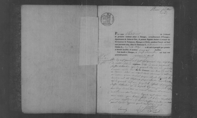 VILLENEUVE-SUR-AUVERS. Naissances, mariages, décès : registre d'état civil (1845-1860). 