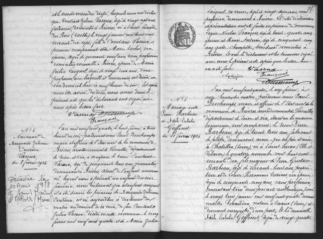 BIEVRES.- Naissances, mariages, décès : registre d'état civil (1904-1905). 