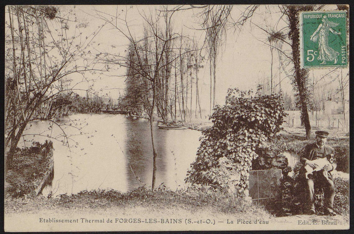 Forges-les-Bains.- Etablissement thermal : La pièce d'eau (septembre 1910). 