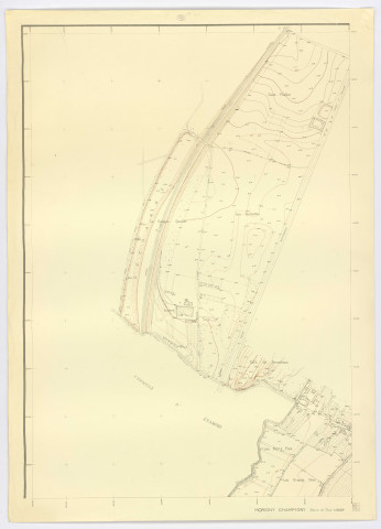 Plan topographique régulier de MORIGNY-CHAMPIGNY dressé et dessiné par M. BONNET, géomètre-expert, vérifié par le Service du Cadastre, feuille 1, 1955. Ech. 1/2.000. N et B. Dim. 1,06 x 0,77. 