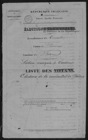 Liste pour les élections présidentielles.