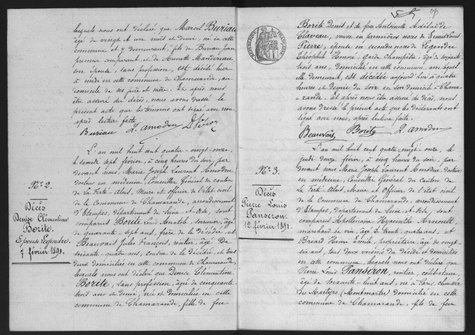 CHAMARANDE.- Naissances, mariages, décès : registre d'état civil (1891-1905). 