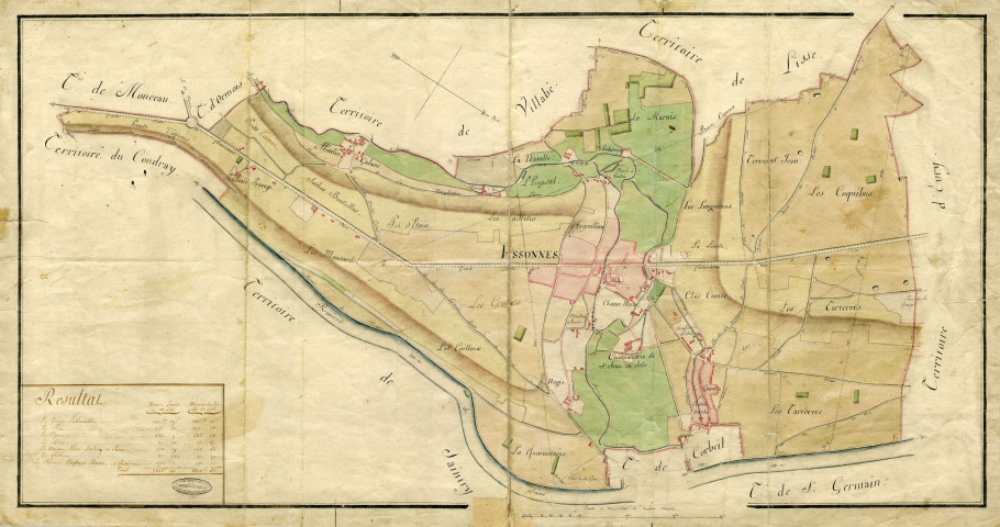 ESSONNES. - Plans d'intendance. Plan, Ech. 1/200 perches, Dim. 100 x 55 cm, [fin XVIIIe siècle]. 