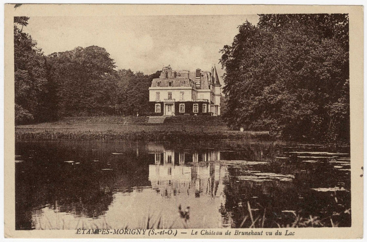 MORIGNY-CHAMPIGNY. - Le château de Brunehaut, vue du lac [Collection Rameau, 1936, timbre à 40 centimes, sépia 