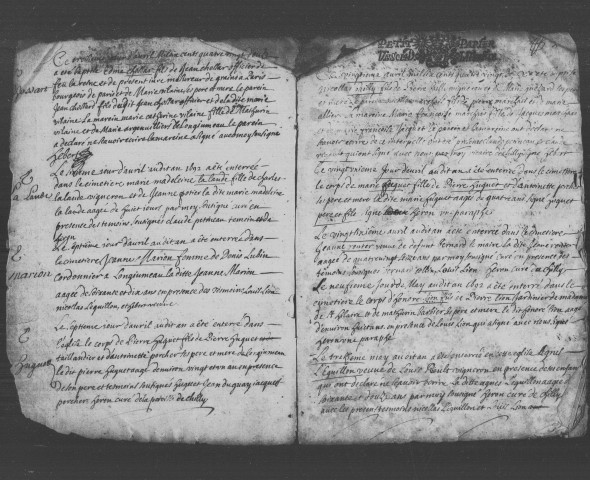 CHILLY-MAZARIN. Paroisse Saint-Etienne : Baptêmes, mariages, sépultures : registre paroissial (1692-1746). [Lacunes : B.M.S. (1710-1736)]. 