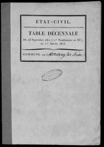 MORSANG-SUR-SEINE. Tables décennales (1802-1902). 