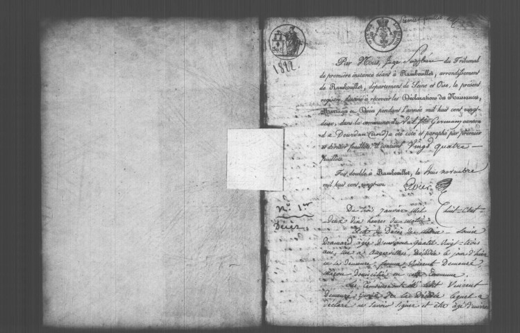 VAL-SAINT-GERMAIN (LE). Naissances, mariages, décès : registre d'état civil (1822-1830). 