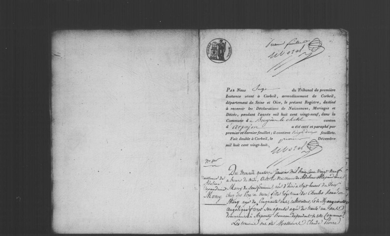BRUYERES-LE-CHATEL. Naissances, mariages, décès : registre d'état civil (1829-1838). 