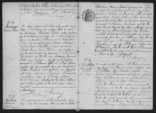 PALAISEAU.- Décès : registre d'état civil (1893-1903). 