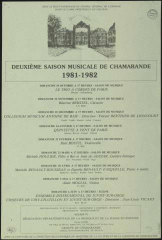 CHAMARANDE. - 2ème saison musicale de Chamarande : programme culturel, octobre 1981-juin 1982. 