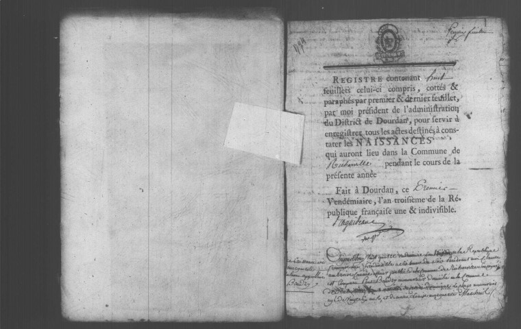 RICHARVILLE. Naissances, mariages, décès : registre d'état civil (an III-an X). [mariages (an VII et les six premiers mois de l'an VIII), voir 4E917-918. Nota bene : publications de mariages (an IV)]. 
