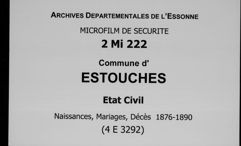 ESTOUCHES. Naissances, mariages, décès : registre d'état civil (1876-1890). 