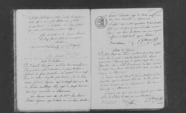 AUVERNAUX. Naissances, mariages, décès : registre d'état civil (1837-1855). 
