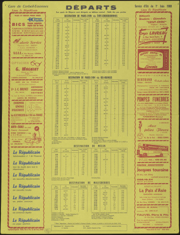 Le Républicain [quotidien régional d'information]. - Arrivées des trains en gare de Corbeil-Essonnes, à partir du 30 septembre 1979 [service d'hiver] (1979). 