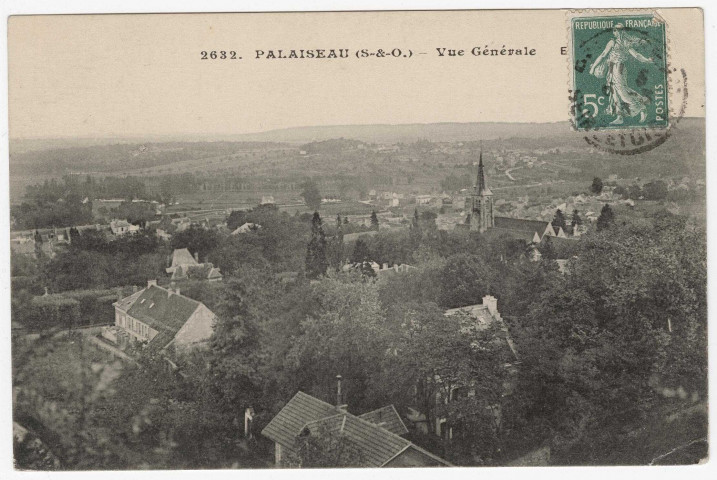 PALAISEAU. - Vue générale [Editeur Malcuit, 1913, timbre à 5 centimes]. 