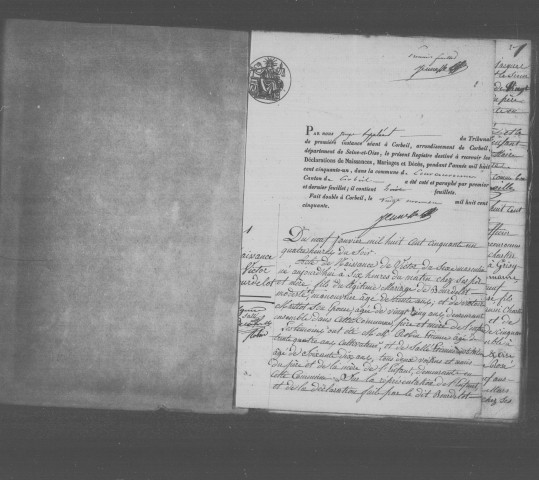 COURCOURONNES. Naissances, mariages, décès : registre d'état civil (1851-1872). 