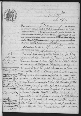 VILLIERS-SUR-ORGE.- Naissances, mariages, décès : registre d'état civil (1897-1904). 