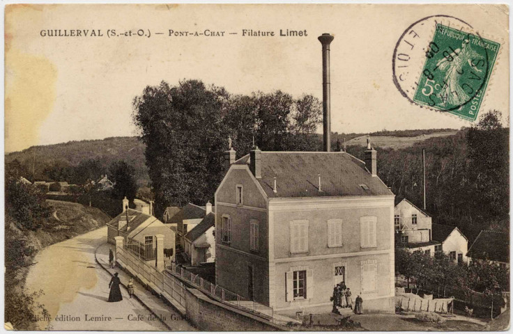 GUILLERVAL. - Pont-à-Chat. Filature Limet. Lemire (1908), 4 mots, 5 c, ad. 