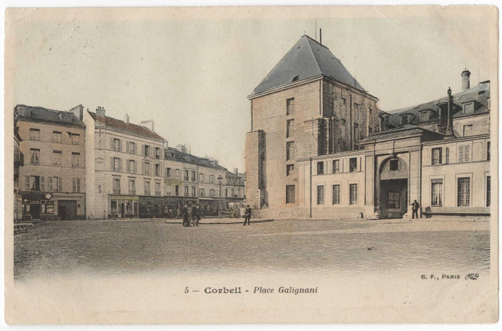 CORBEIL-ESSONNES. - Place Galignani et les grands moulins, BF, coloriée. 