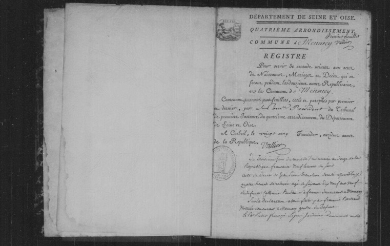 MENNECY. Naissances, mariages, décès : registre d'état civil (an XII-1808). 