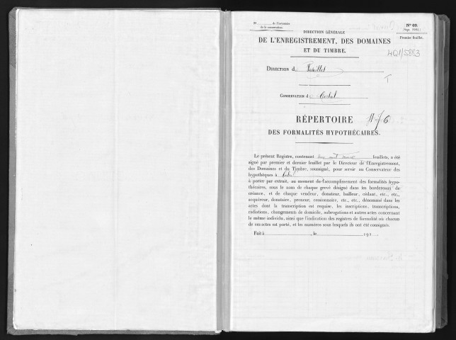 Conservation des hypothèques de CORBEIL. - Répertoire des formalités hypothécaires, volume n° 476 : A-Z (registre ouvert vers 1920). 