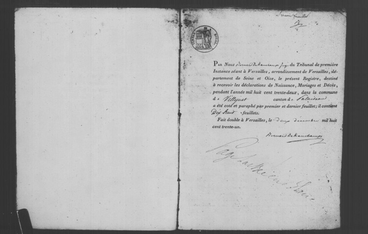 VILLEJUST. Naissances, mariages, décès : registre d'état civil. 