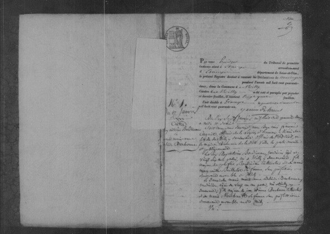 MILLY-LA-FORET. Mariages : registre d'état civil (1842-1860). 