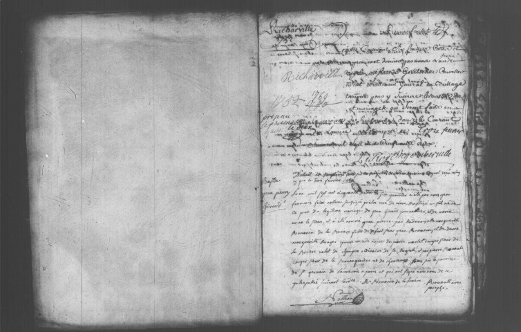 RICHARVILLE. Paroisse Saint-Lubin : Baptêmes, mariages, sépultures : registre paroissial (1752-1769). 