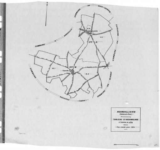ROINVILLIERS. - Cadastre révisé pour 1934 : plan du tableau d'assemblage, plans de la section A Roinvilliers 1ère feuille, idem 2ème feuille, section B Ezerville 1ère feuille, idem 2ème feuille, [5 plans]. 