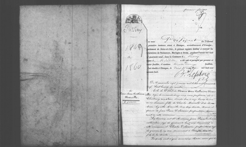 PUSSAY. Naissances, mariages, décès : registre d'état civil (1849-1860). 