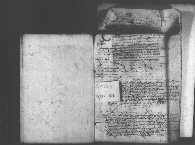 SAINT-CHERON. Paroisse Saint-Chéron : Baptêmes, mariages, sépultures : registre paroissial (1696-1708). 