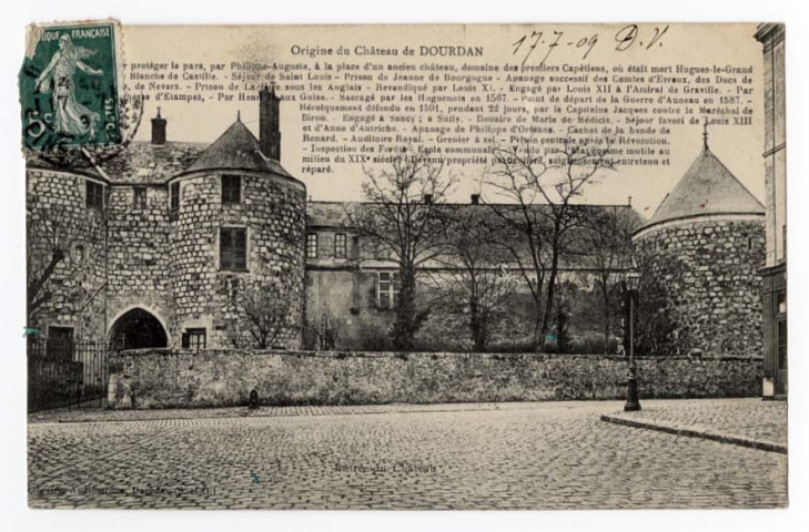 DOURDAN. - Entrée du château. Boutroue (1909), 4 mots, 5 c, ad. 