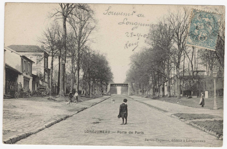 LONGJUMEAU. - Porte de Paris. Bertin-Esquerre, (1907), 3 mots, 5 c. 