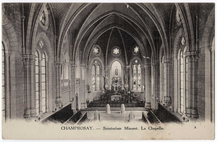 DRAVEIL. - Champrosay. Sanatorium Minoret. La chapelle. Bréger (1916), 12 lignes, 10 c, ad., sépia. 