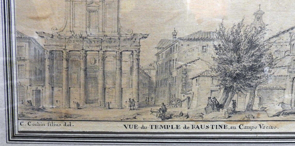 dessin : vue du Temple de Faustine au Campo Vacino