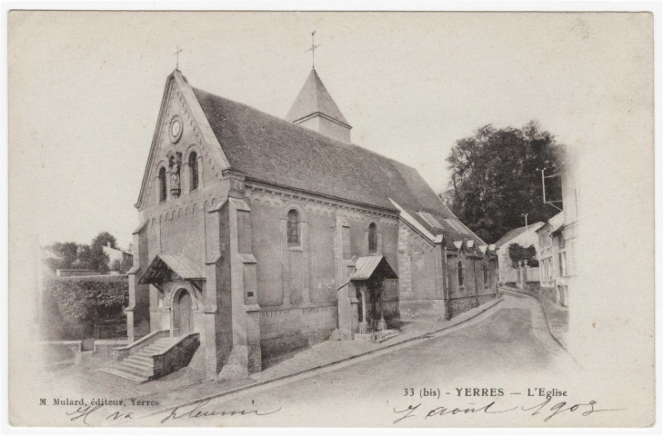 YERRES. - L'église [Editeur Mulard, 1903, sépia]. 