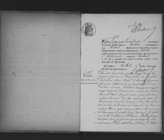 ESSONNES. Décès : registre d'état civil (1882). 