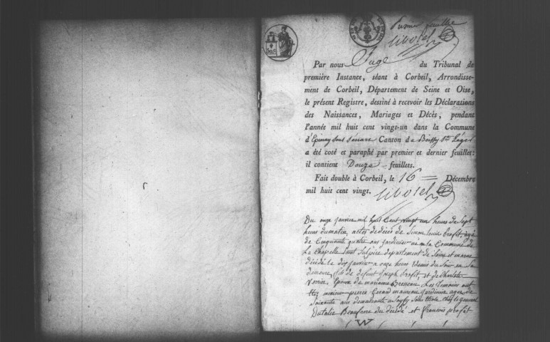 EPINAY-SOUS-SENART. Naissances, mariages, décès : registre d'état civil (1821-1841). 