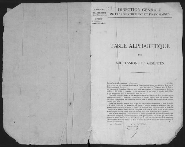 ARPAJON, bureau de l'enregistrement. - Tables des successions. - Vol. 5, 1825 - 1832. 