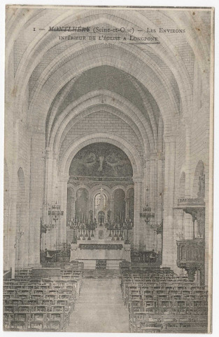 LONGPONT-SUR-ORGE. - Basilique. Intérieur de l'église à Longpont, la nef. Moussier. 