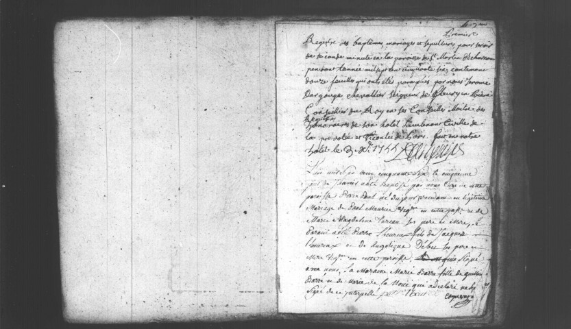 ECHARCON. Paroisse Saint-Martin : Baptêmes, mariages, sépultures : registre paroissial (1756-1775). 