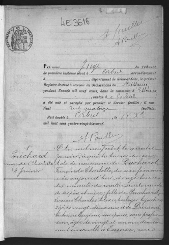 ESSONNES.- Naissances : registre d'état civil (1900). 
