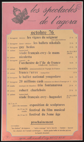 EVRY.- Les spectacles de l'Agora : programme culturel, octobre 1976. 