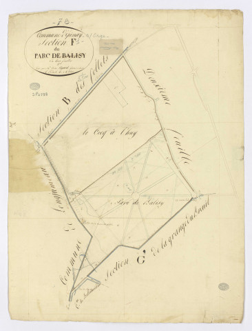 EPINAY-SUR-ORGE. - Section F - Parc de Balizy (le), 1, ech. 1/2500, coul., aquarelle, papier, 65x49 (1813). 