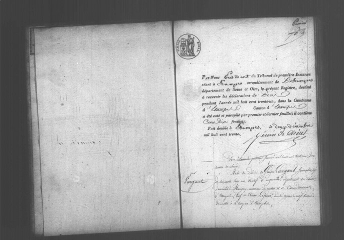 ETAMPES. Décès : registre d'état civil (1831). 