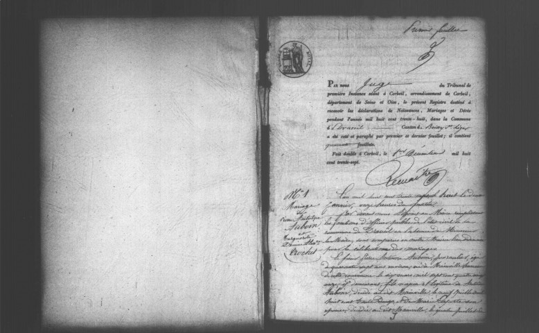 MAINVILLE (DRAVEIL). Naissances, mariages, décès : registre d'état civil (1838-1844). 