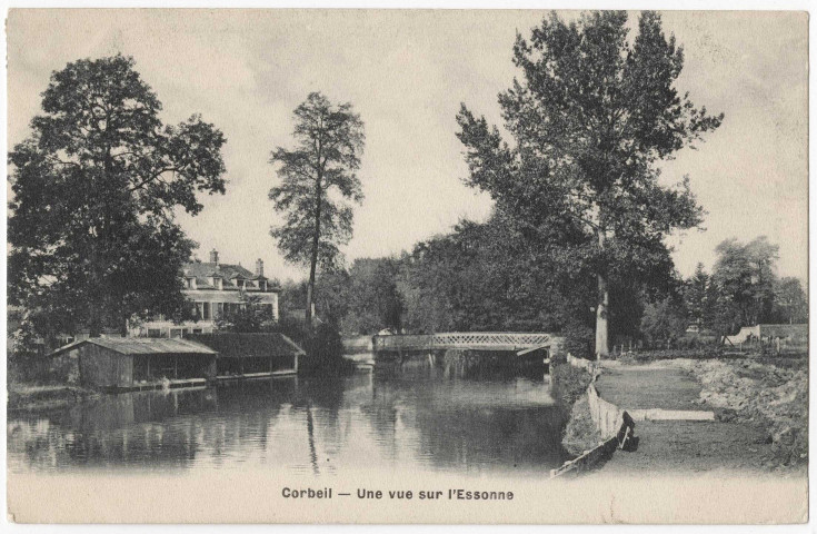 CORBEIL-ESSONNES. - Une vue sur l'Essonne, Berger, 1910, 5 mots, ad. 