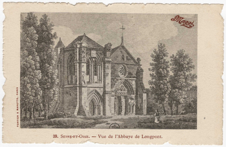 LONGPONT-SUR-ORGE. - Vue de l'abbaye de Longpont [carte d'après gravure]. 